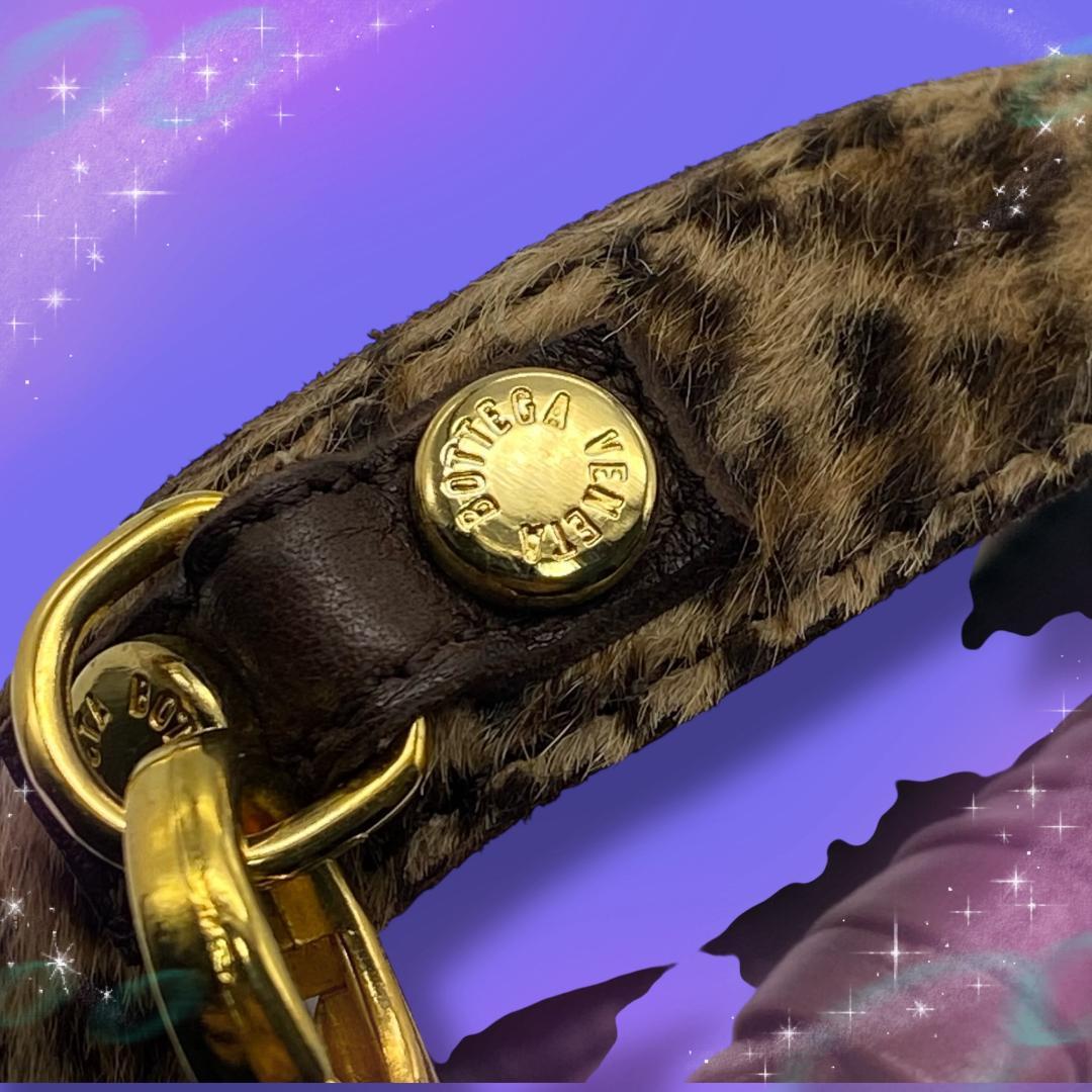 《美品》 ボッテガヴェネタ 首輪 リード レオパード ハラコ イントレチャート