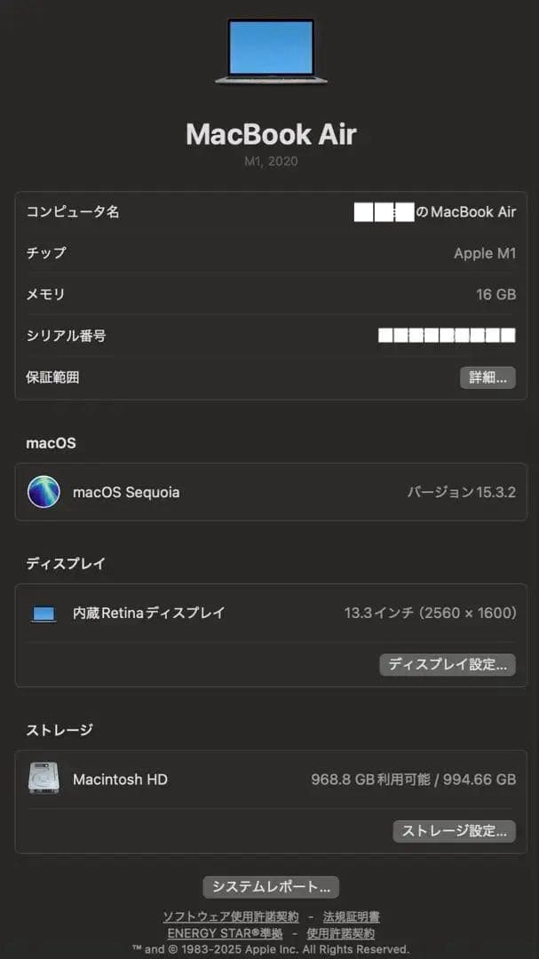 【美品】 Apple MacBook Air M1 16GB 1TB ケース付き