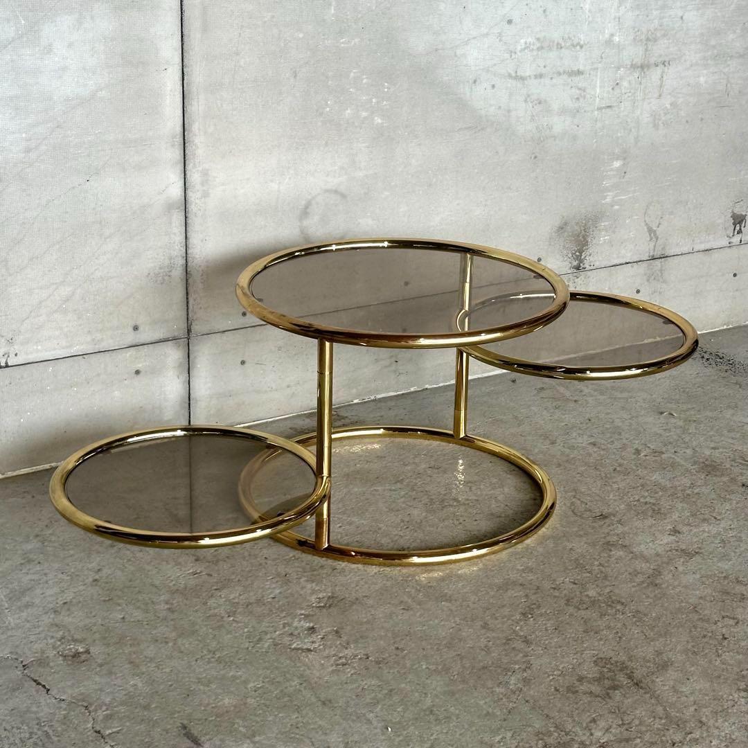 ✿北欧レトロ✿ミッドセンチュリー 3段ガラスサイドテーブル　ラウンドテーブル