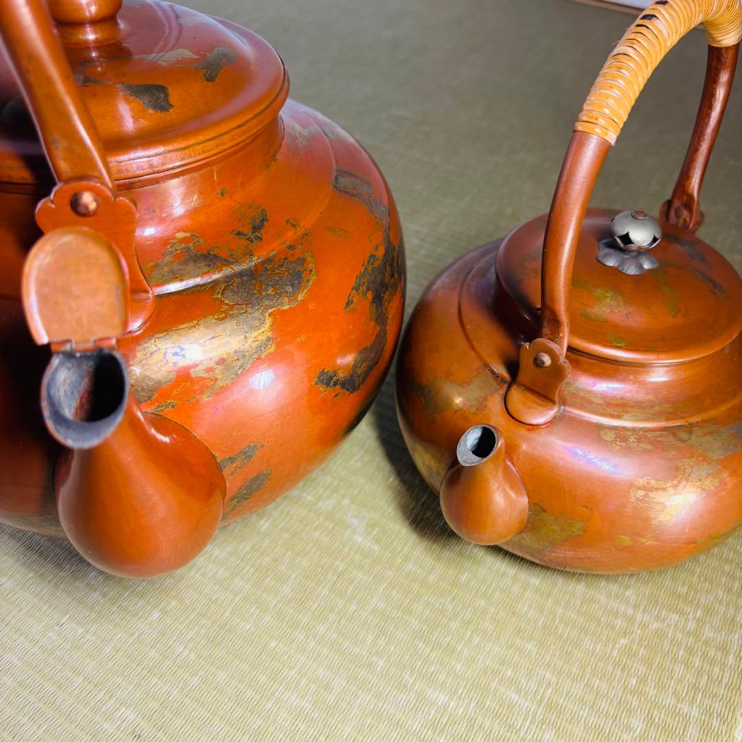 山川堂　夫婦薬缶　茶托　金彩　鎚起銅器口蓋付水次 大型 水注 湯沸し 茶道具