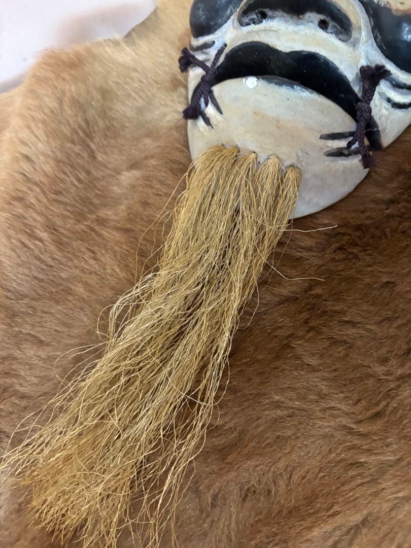 能面 木製 黒白　コットン　ビンテージ　日本