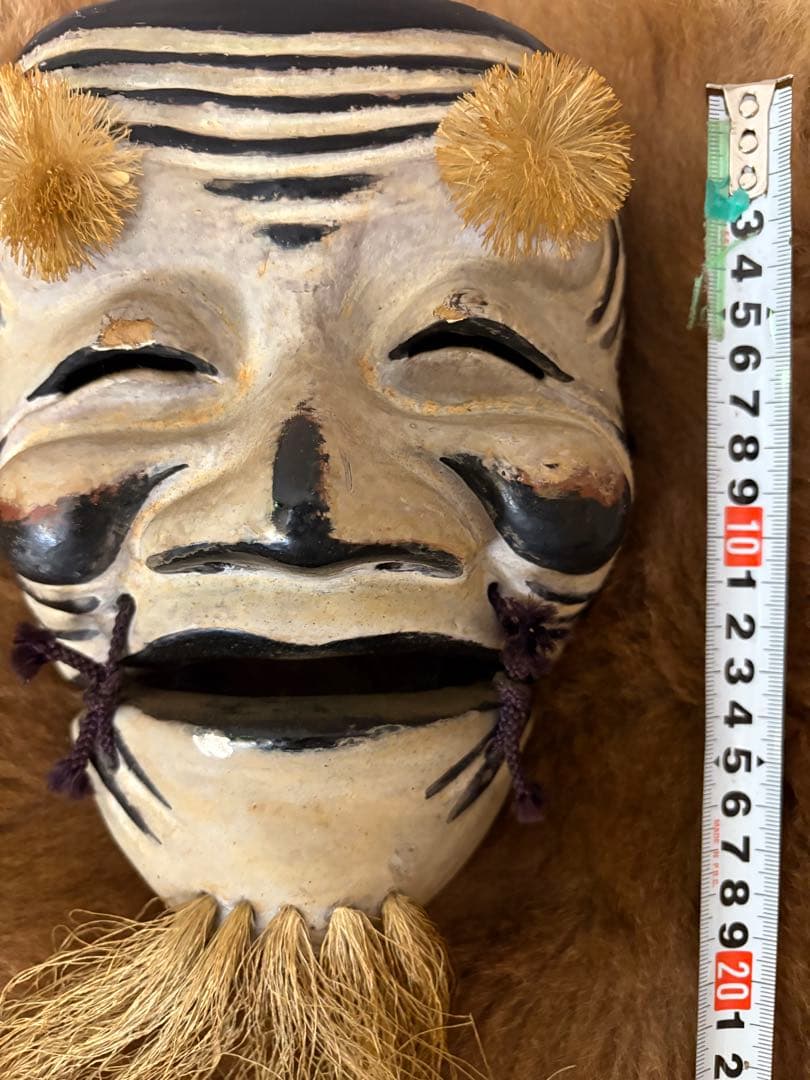 能面 木製 黒白　コットン　ビンテージ　日本