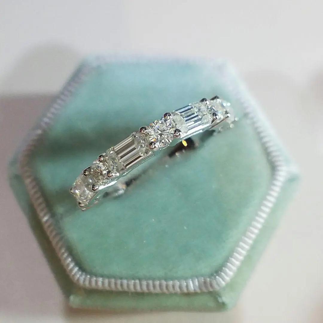 Romachan様♡最高級モアサナイト　ラウンド&エメラルドカットリング　9号