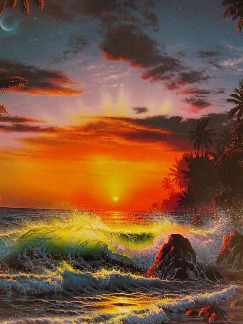 クリスチャン・ラッセン、【アイランド　サンライズ】、希少な額装用画集より