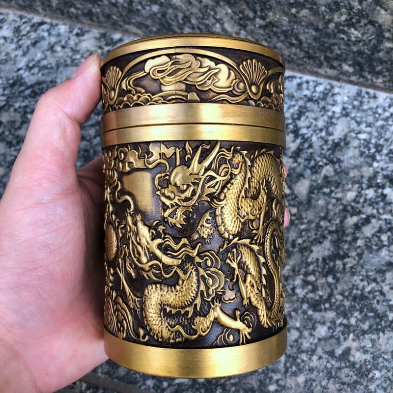 銅器 細工 双龍戯珠龍興天下茶壺 茶道具 香道具 装飾品 工芸品 置物