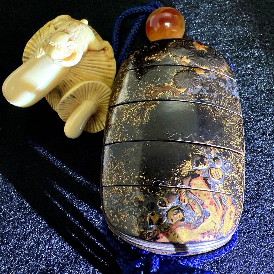 専用　江戸時代　蒔絵印籠、極上根付　60g 東Y8-0106☆2F
