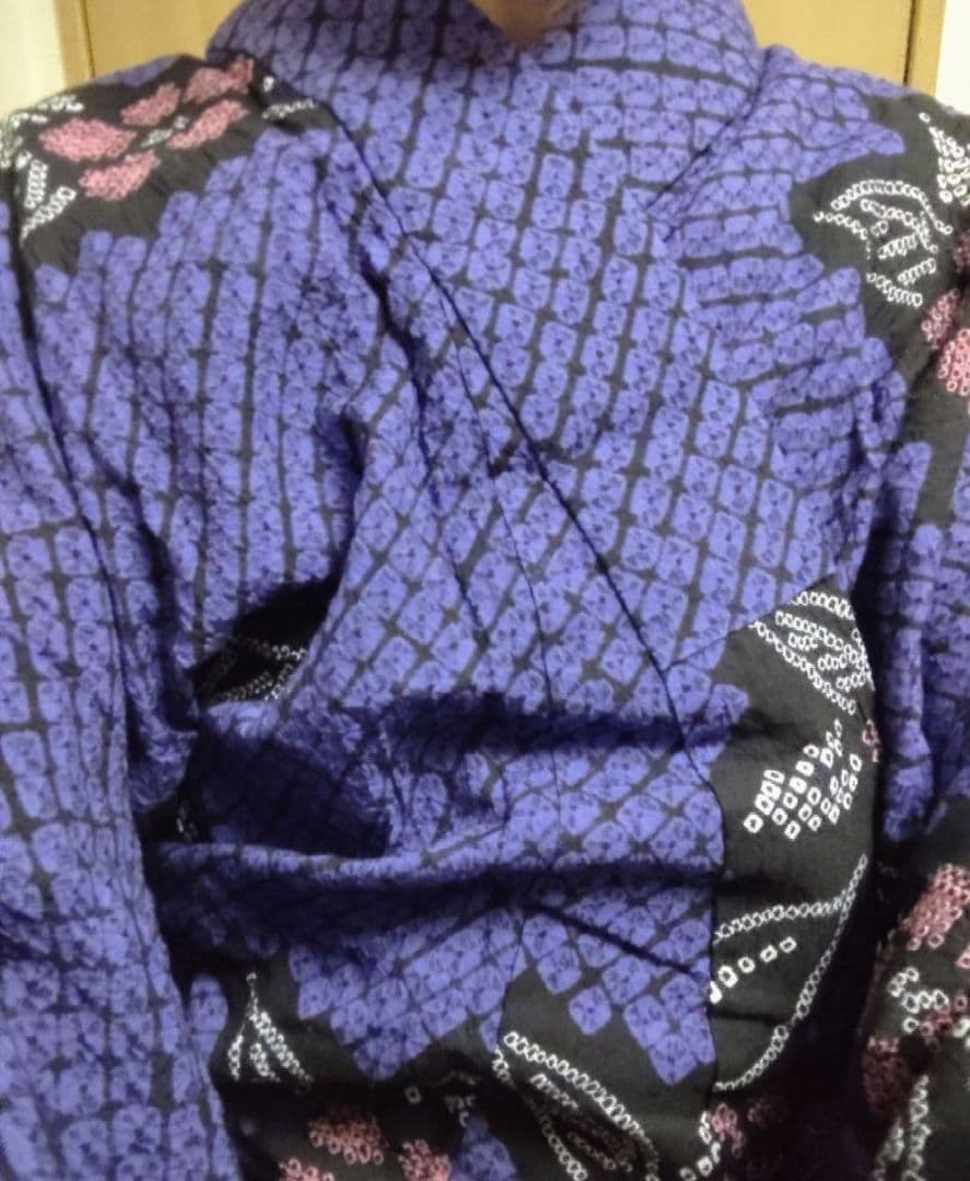 有松絞り浴衣　パープルブルー付け下げ柄