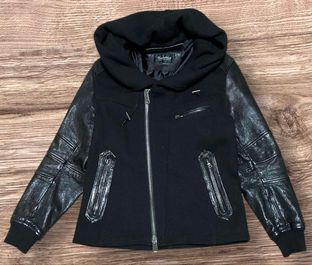 TORNADO MART レザージャケット やぎ革 ウール フードLL