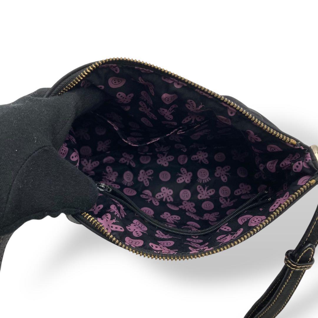 アナスイ ANNA SUI ショルダーバッグ 斜め掛け ナイロン ブラック ロゴ