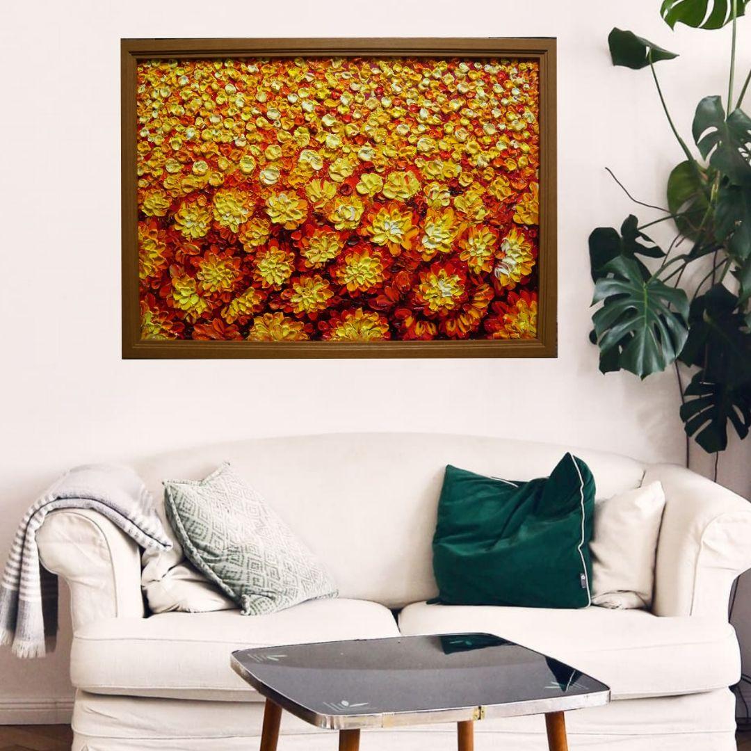 油絵 油彩 絵 絵画 マリーゴールド畑【A2】