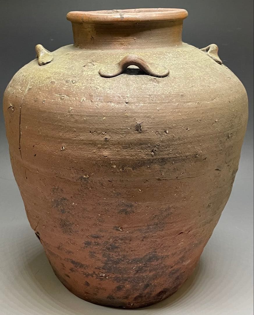 古備前　四耳壺　葉茶壺　28.5cm y5517