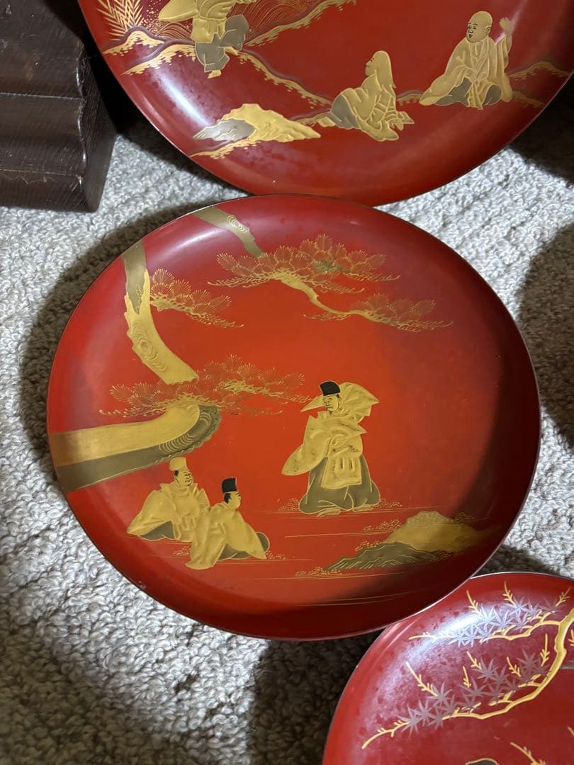 明治時代 金蒔絵 朱塗 祝議用 大盃 金彩絵図 漆器 骨董品 蔵出し 時代物