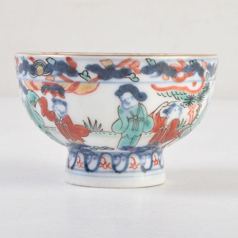 中国　大明萬歴年製款　五彩　神獣人物文　盃　ぐい呑　時代箱付　C　9167