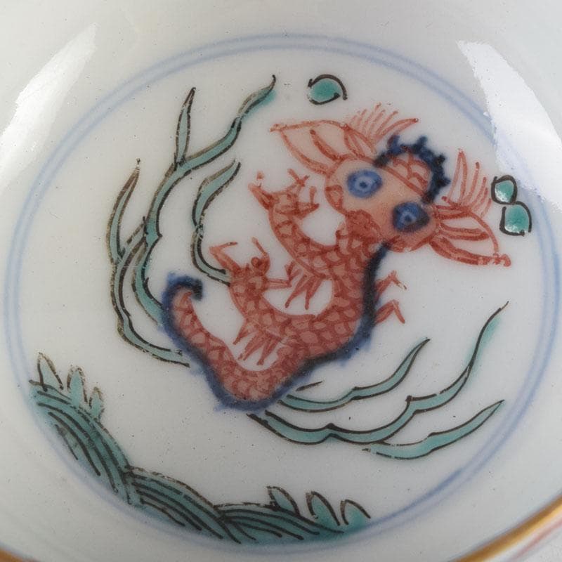 中国　大明萬歴年製款　五彩　神獣人物文　盃　ぐい呑　時代箱付　C　9167