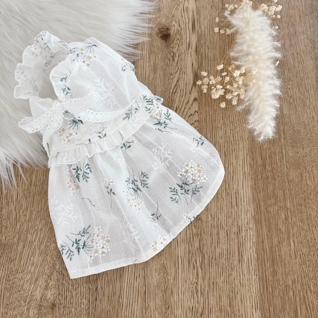 ハンドメイド　ぷっくり花柄ドビー織りバックリボンワンピース　犬服