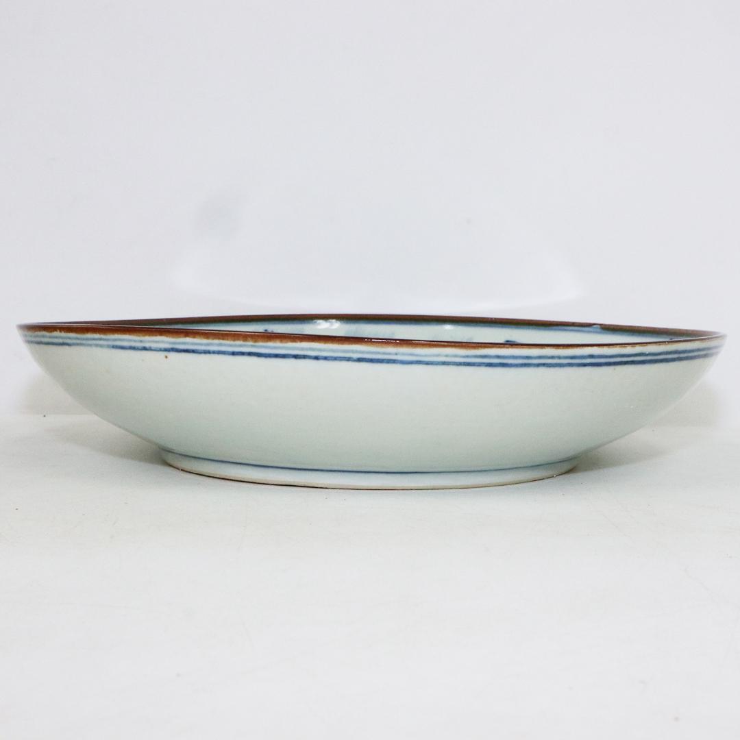 中国古玩 大明萬暦年製 取皿 山水人物図 染付青磁