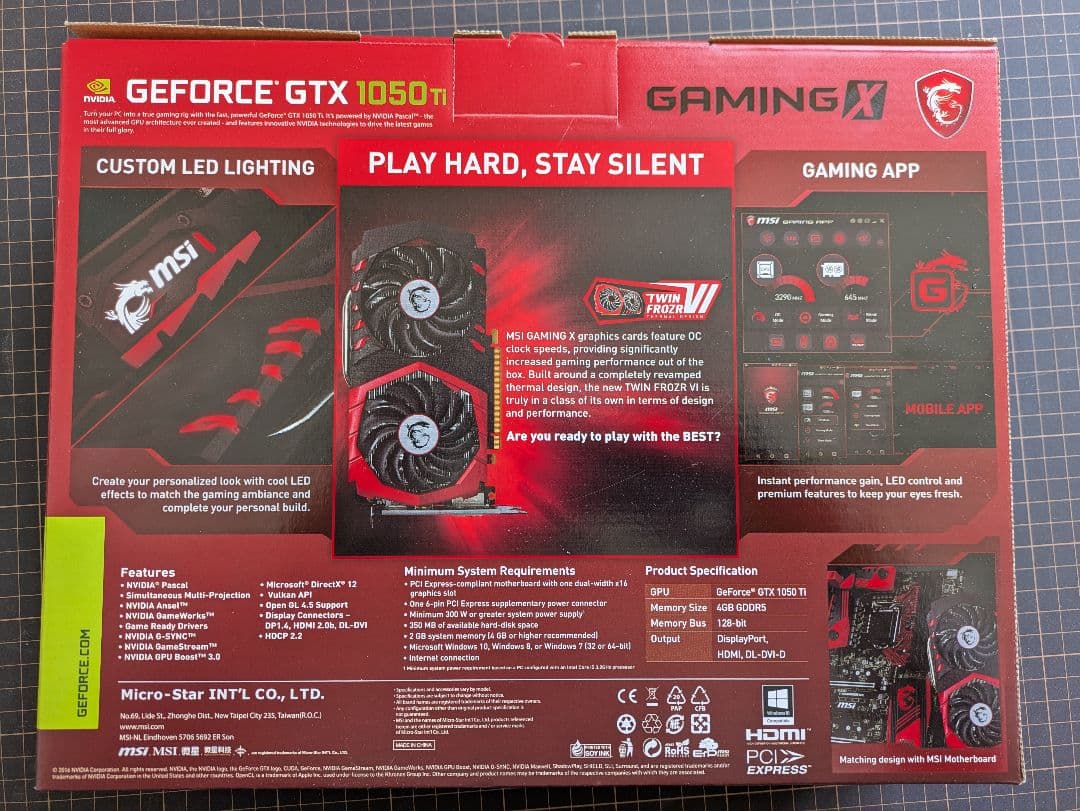 グラフィックボード・グラボ・ビデオカード MSI GeForce GTX 1050 Ti Gaming X 4GB