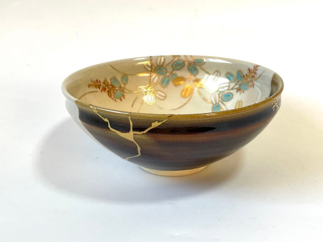 陶芸家　宮川香雲　掛分　色絵　萩文様　平茶碗　竜谷