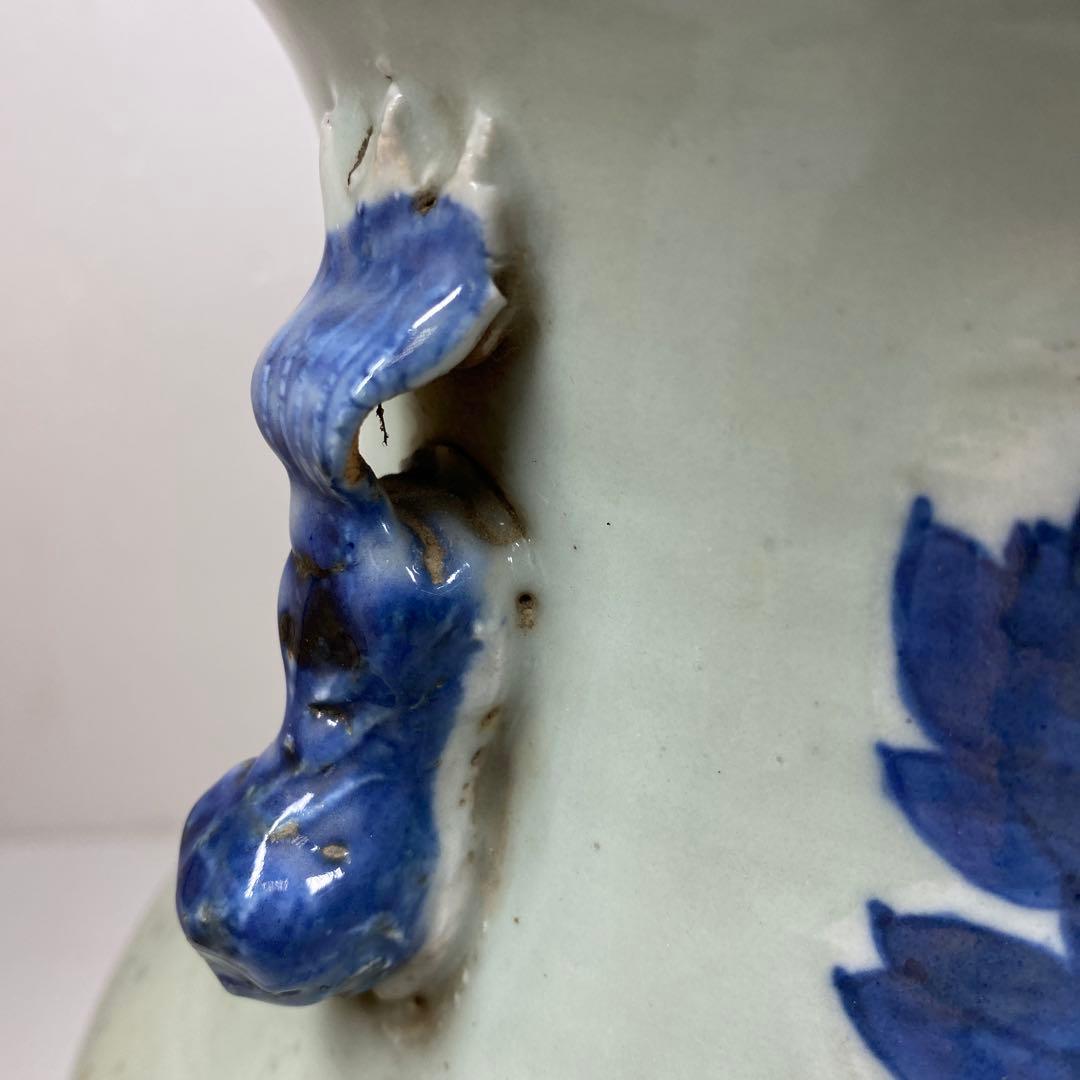 専用中国清時代　染付　花鳥紋　花瓶　高さ約33.2㎝　木箱付　東さ7-0304①