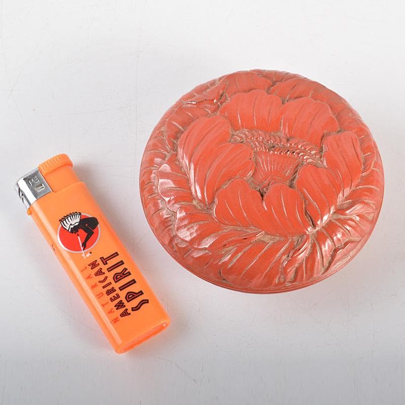 茶道具　朱塗　鎌倉彫　牡丹文　香合　箱付　V　6299