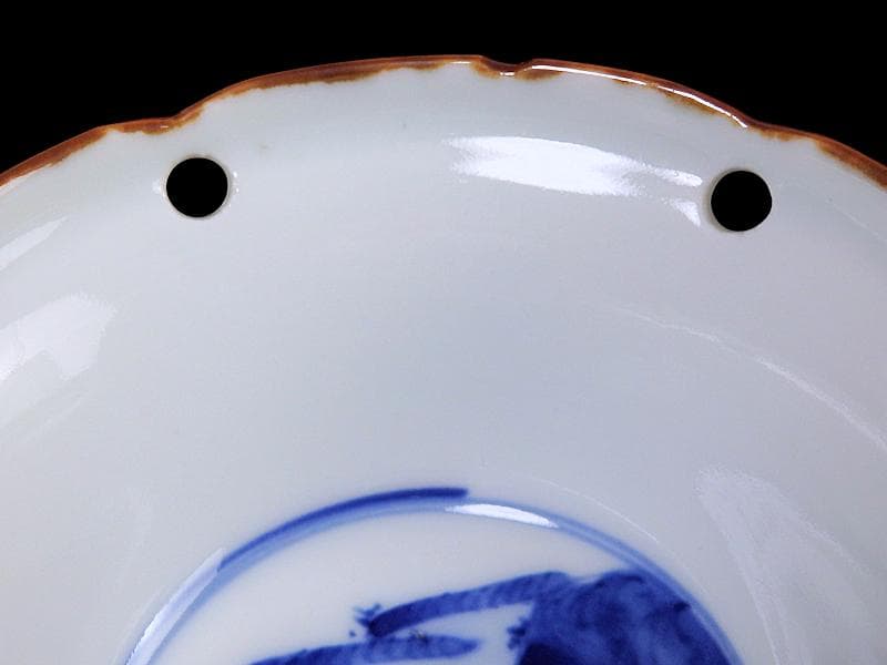 伊万里　染付　雪輪　東屋に山水の図　向付　３客　AS-fbts