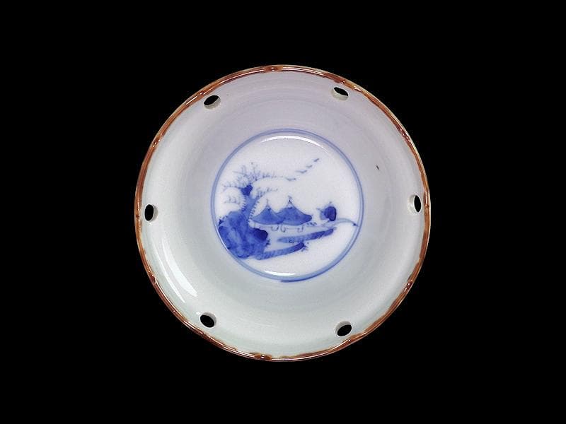 伊万里　染付　雪輪　東屋に山水の図　向付　３客　AS-fbts