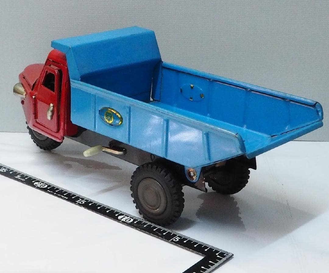 マルサン【ジャイアント三輪ダンプ トラック 赤/水色】ブリキ自動車TIN【箱無】