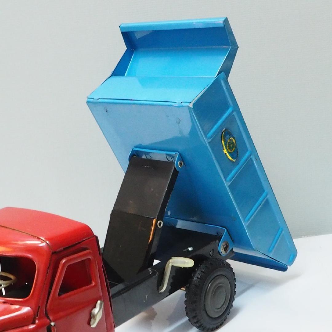 マルサン【ジャイアント三輪ダンプ トラック 赤/水色】ブリキ自動車TIN【箱無】