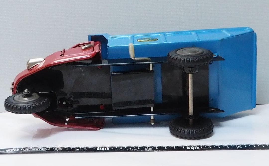 マルサン【ジャイアント三輪ダンプ トラック 赤/水色】ブリキ自動車TIN【箱無】