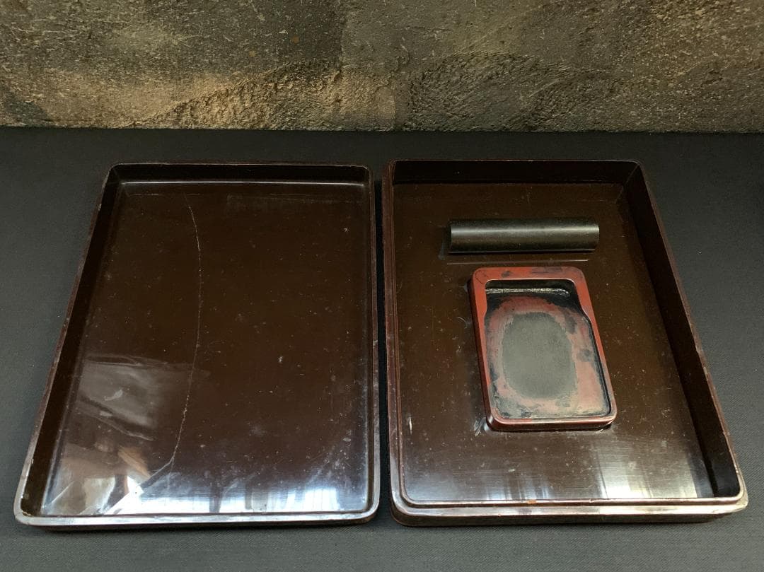 中国 骨董 硯 文鎮 箱 彫刻 書道 古 道具 文箱 漆 筆入 時代 美術