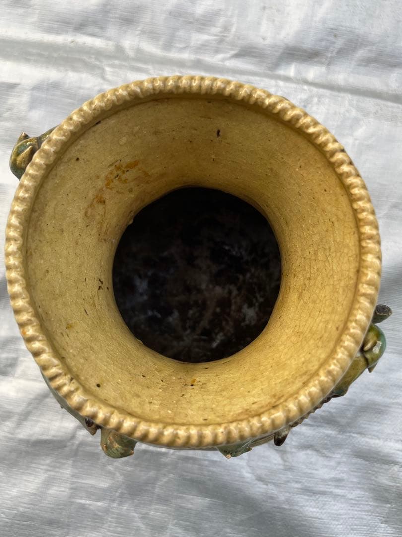 【現状品】蟹装飾 陶器花瓶 壺