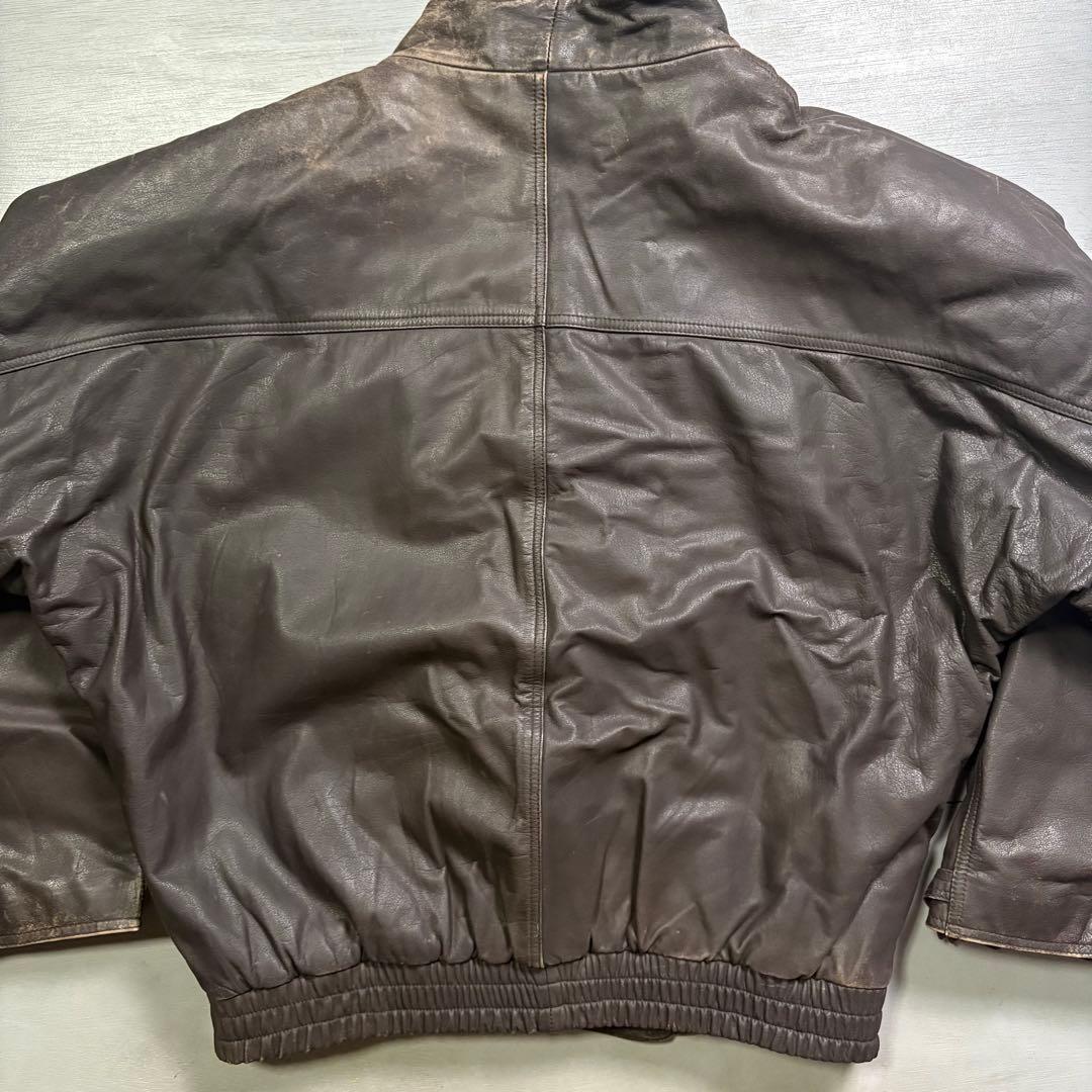 vintage レザーファイヤーマンジャケット　本革オールレザー　短丈　牛革　L