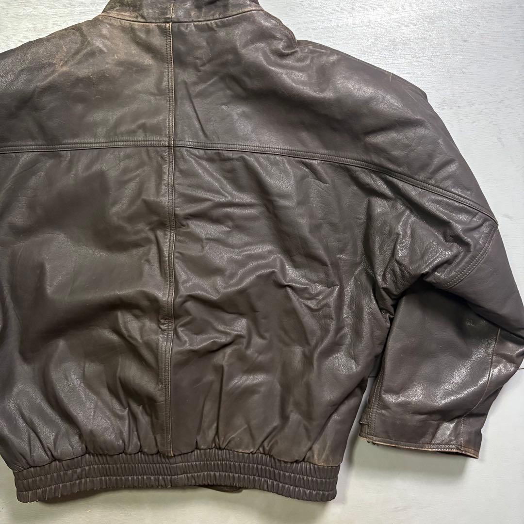 vintage レザーファイヤーマンジャケット　本革オールレザー　短丈　牛革　L