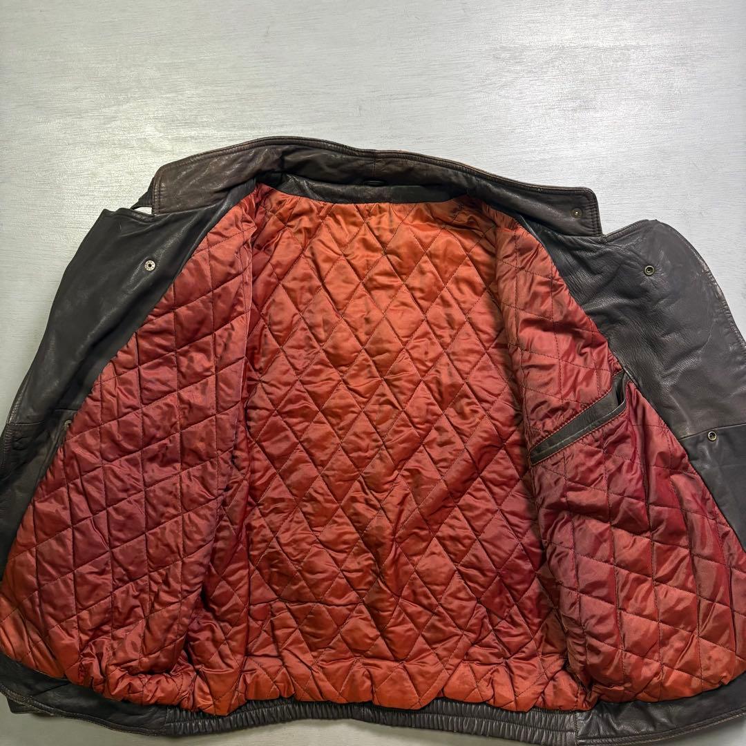 vintage レザーファイヤーマンジャケット　本革オールレザー　短丈　牛革　L