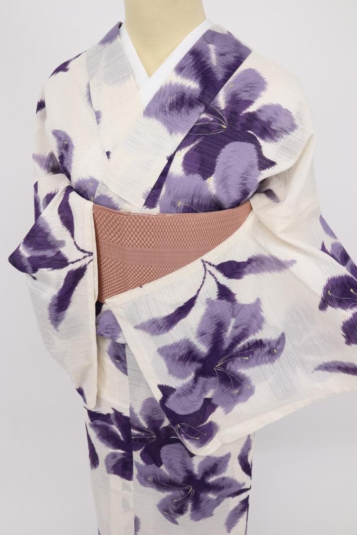 《夏着物『綿絽』小紋◆ツカモト市田『夢工房』紫の花■白■木綿◆US7-14》