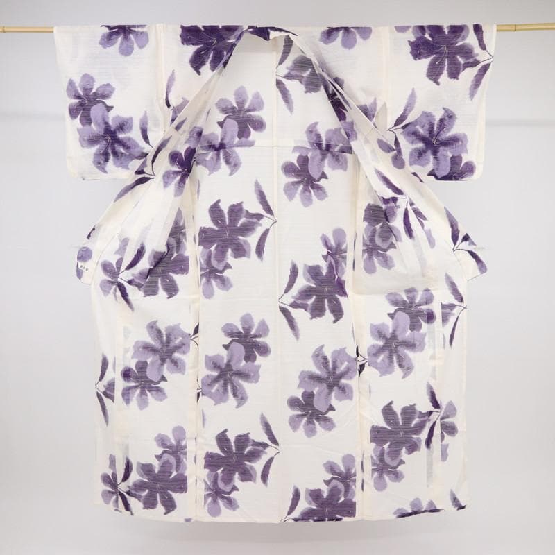 《夏着物『綿絽』小紋◆ツカモト市田『夢工房』紫の花■白■木綿◆US7-14》