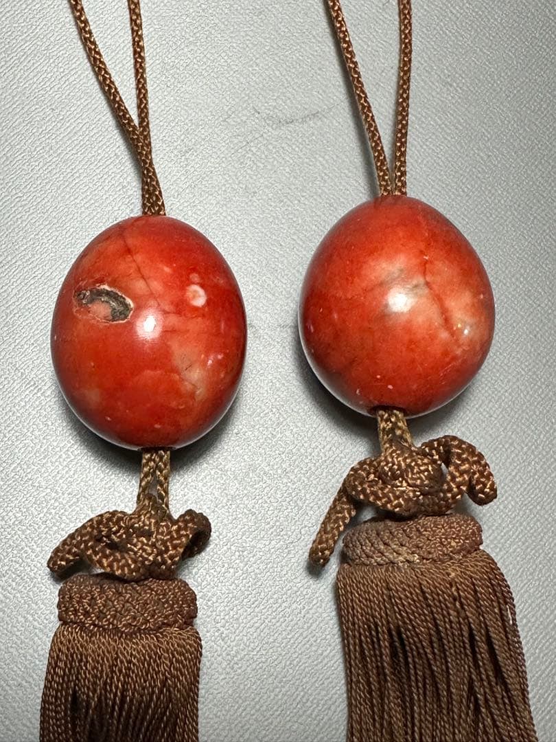 赤玉　風鎮　掛け軸飾り　房飾り　中国美術　検索:珊瑚　サンゴ　瑪瑙　赤石