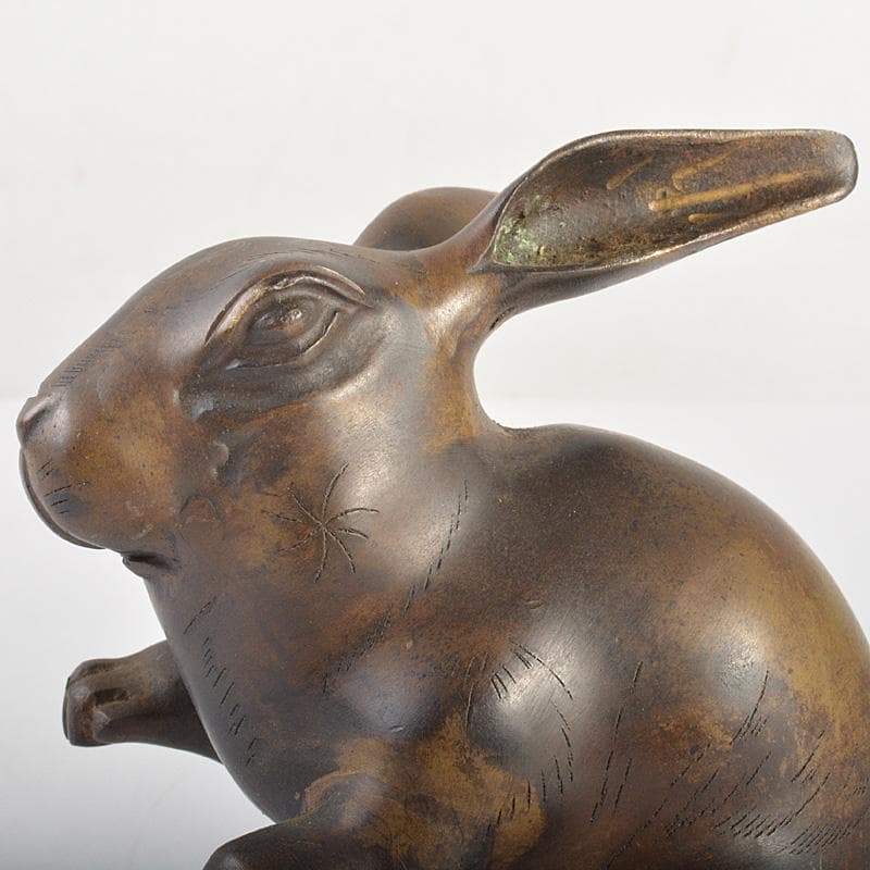 ブロンズ像　古銅　うさぎ　兎　一對　置物　重さ合計約2076g　D　R7486
