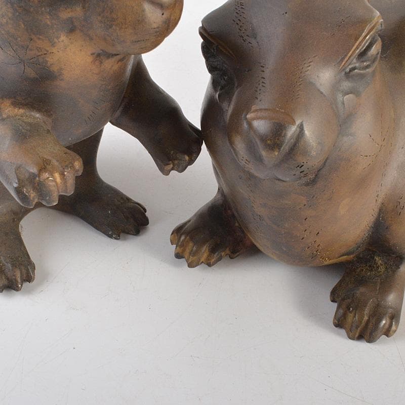 ブロンズ像　古銅　うさぎ　兎　一對　置物　重さ合計約2076g　D　R7486