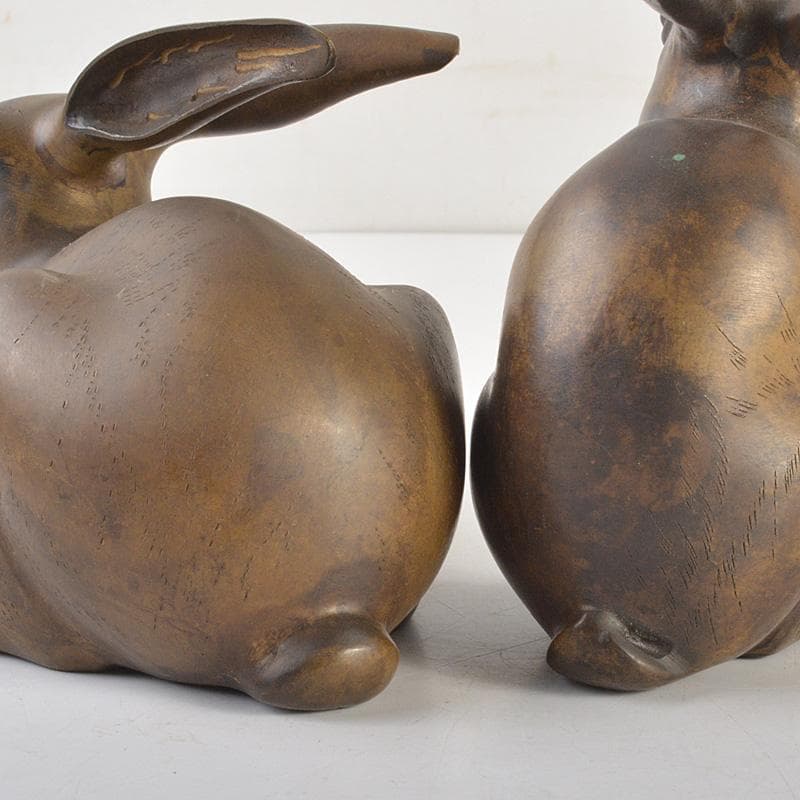 ブロンズ像　古銅　うさぎ　兎　一對　置物　重さ合計約2076g　D　R7486