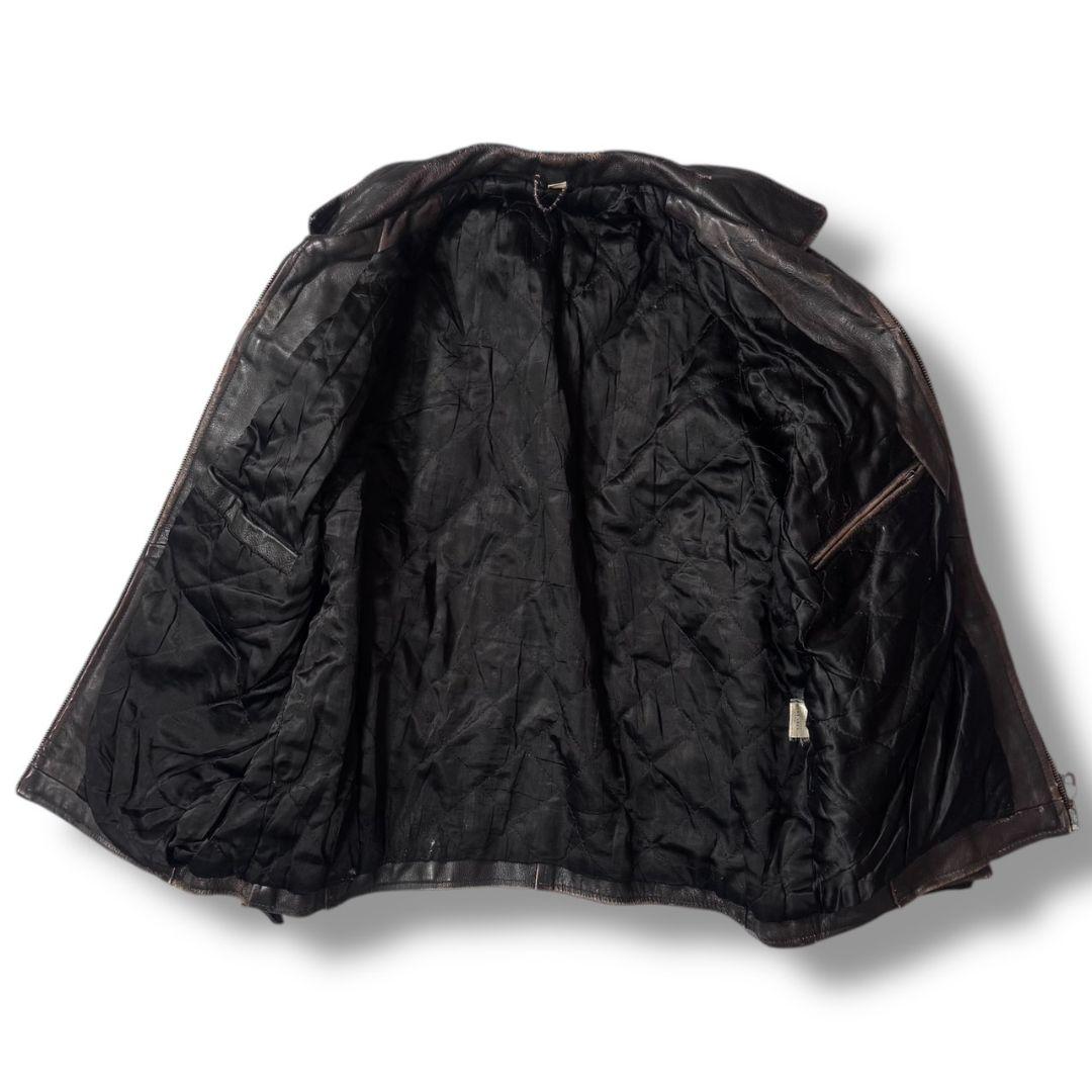 茶芯 ユーロ ヴィンテージ シングルライダース レザージャケット 古着 ブラウン