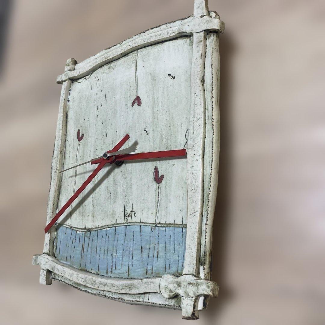 陶芸家　ケイトポムフレット　掛時計　手描き陶器