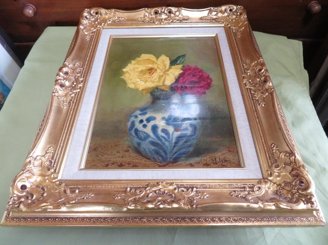 ◆石井光雄 「薔薇　ペルシャ壺」　F4号　日本自然派美術会委員　師：岡田三郎◆