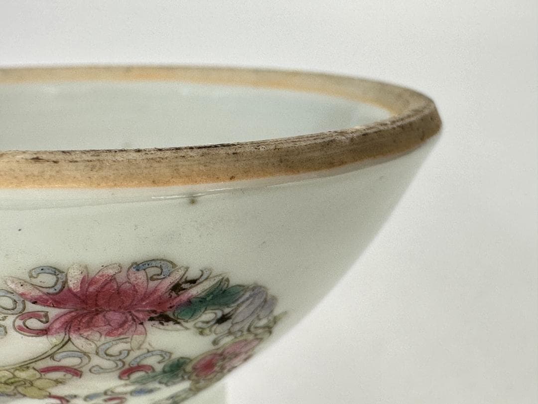 中国美術　清朝　清代　粉彩花卉文燈台　燭台　時代物　唐物　古物　旧蔵家出し