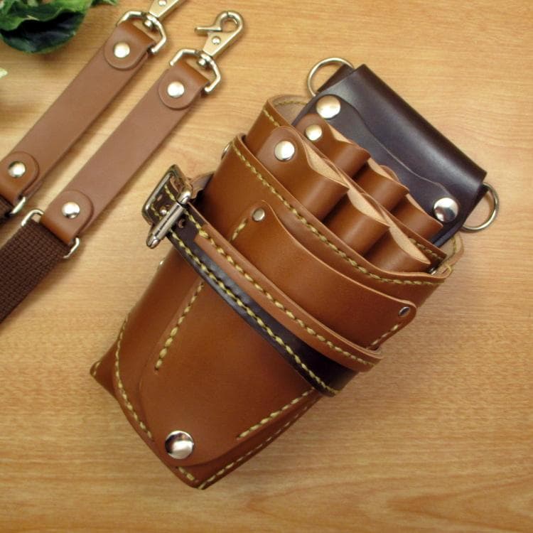 キャメル＆焦げ茶　６丁差し　本革シザーケース　SCA-150/CCA