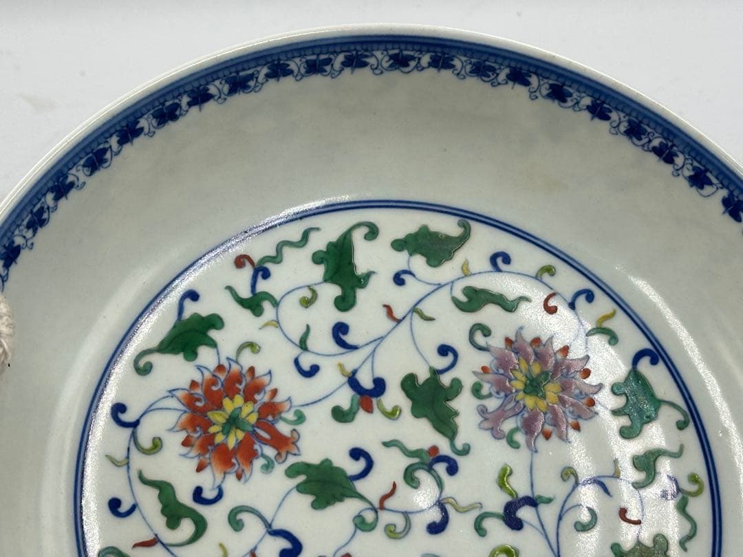 田中 野夫 清色絵皿 大清雍正年製 時代物 中國古美術 長 18cm