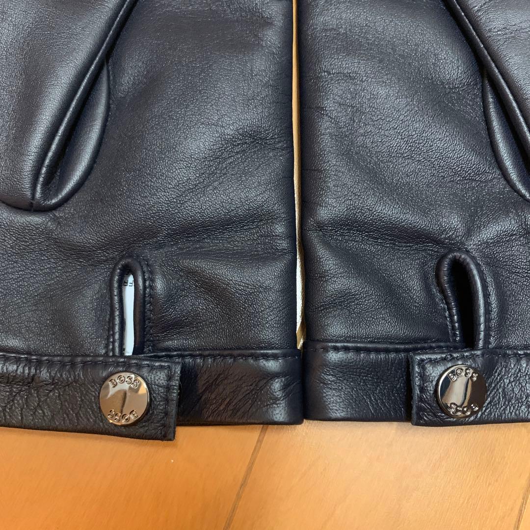 【新品未使用】BOSS レザーウール手袋 黒