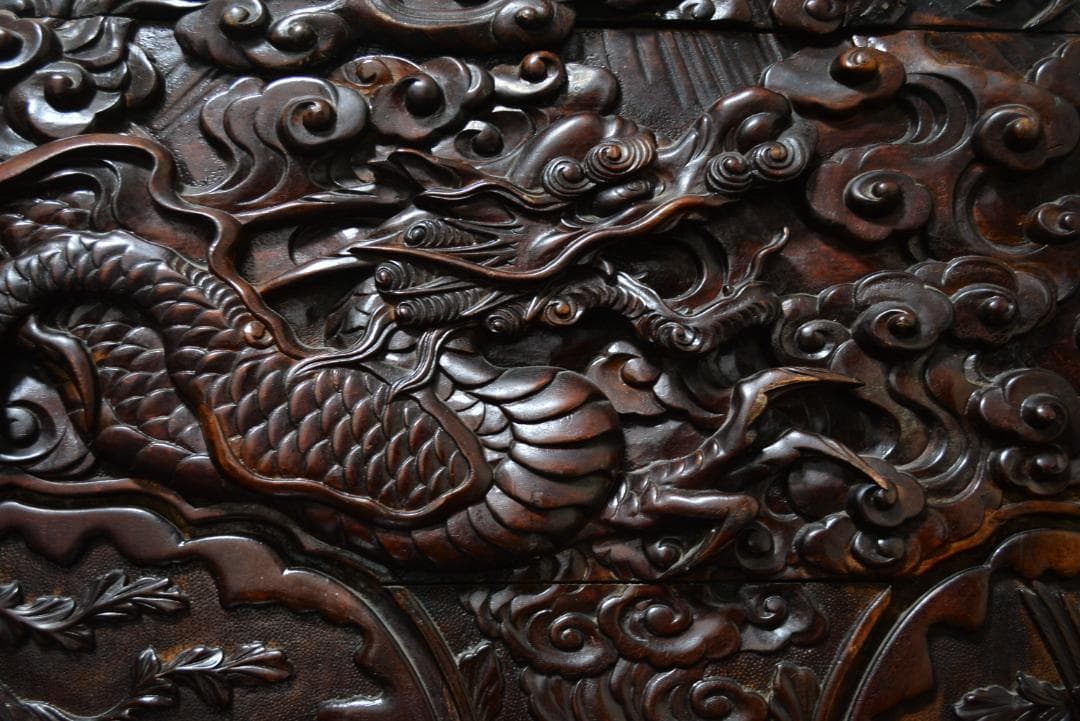 18-19世紀　希少　唐木　龍鳳凰彫刻　中国　長椅子　高級家具　アンティーク