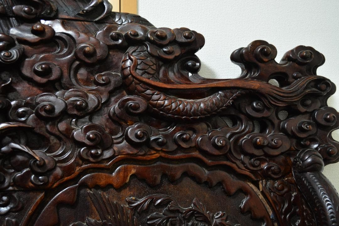 18-19世紀　希少　唐木　龍鳳凰彫刻　中国　長椅子　高級家具　アンティーク