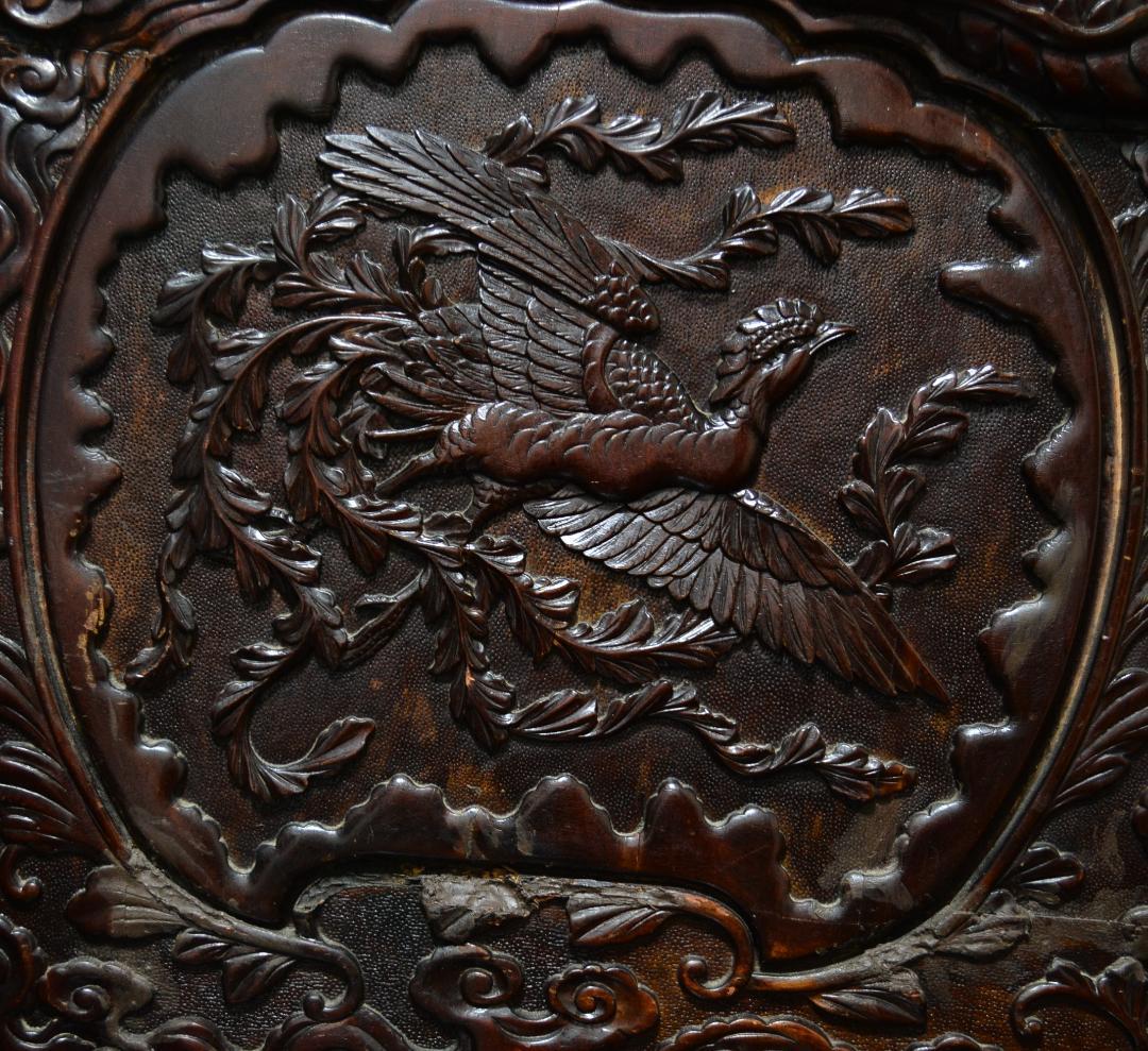 18-19世紀　希少　唐木　龍鳳凰彫刻　中国　長椅子　高級家具　アンティーク